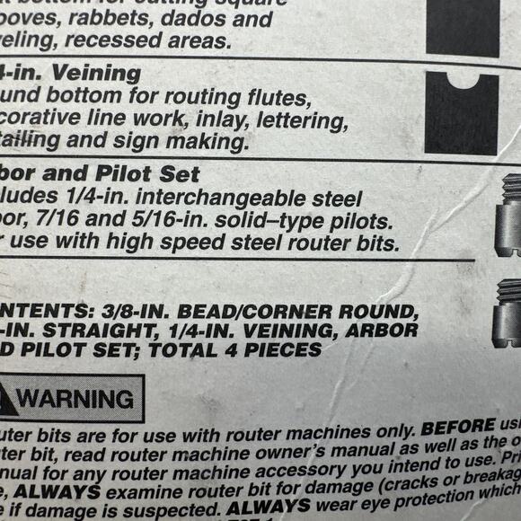 Vntg Craftsman 4 Pc Router Bit Starter Set # 929021 Made USA High Speed Steel - Picture 13 of 14
